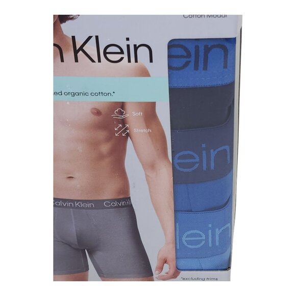 Calvin Klein Mens Boxer Briefs 3 Pack M Cotton Modal Blend Soft Blue Navy - Picture 2 of 8